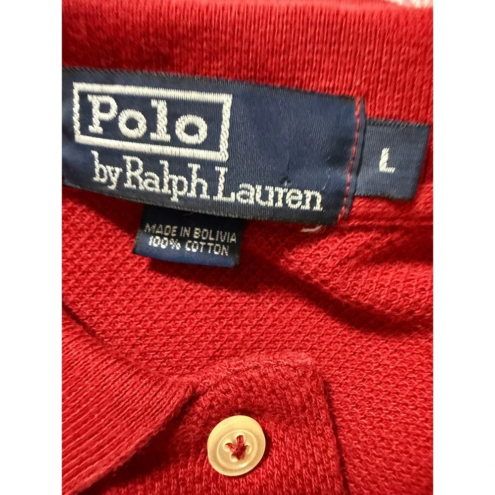 Polo Ralph Lauren Long Sleeve Polo Mens Large Red Vintage Cotton Pique‎ Shirt